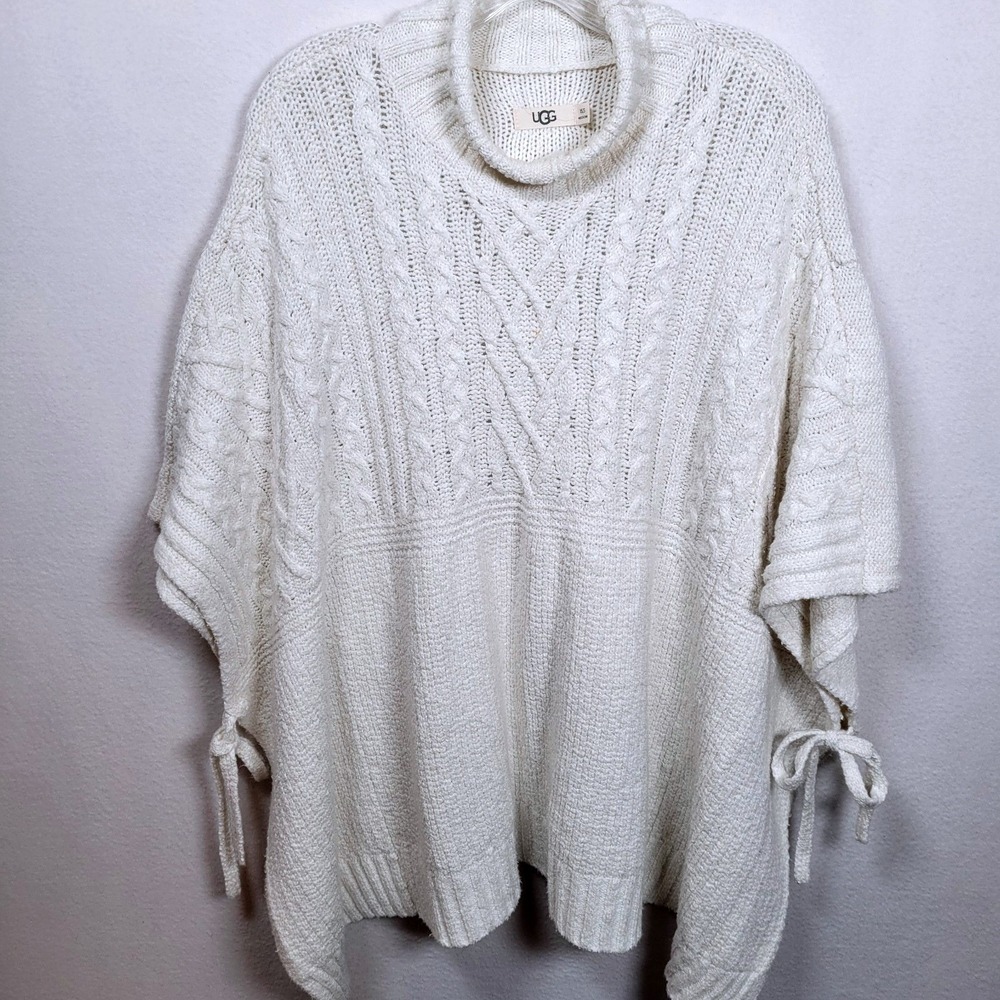 UGG Joanna Chunky Women Cream‎ Cable Knit Mock Neck Shawl/Poncho Sweater XS/S